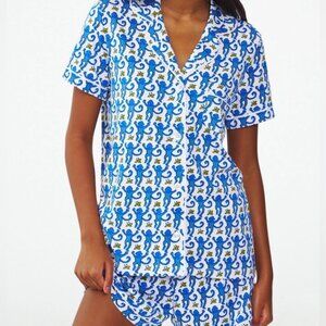 Roller Rabbit Blue Monkey Polo Pajamas Short Set XXL Super Soft Pima Cotton